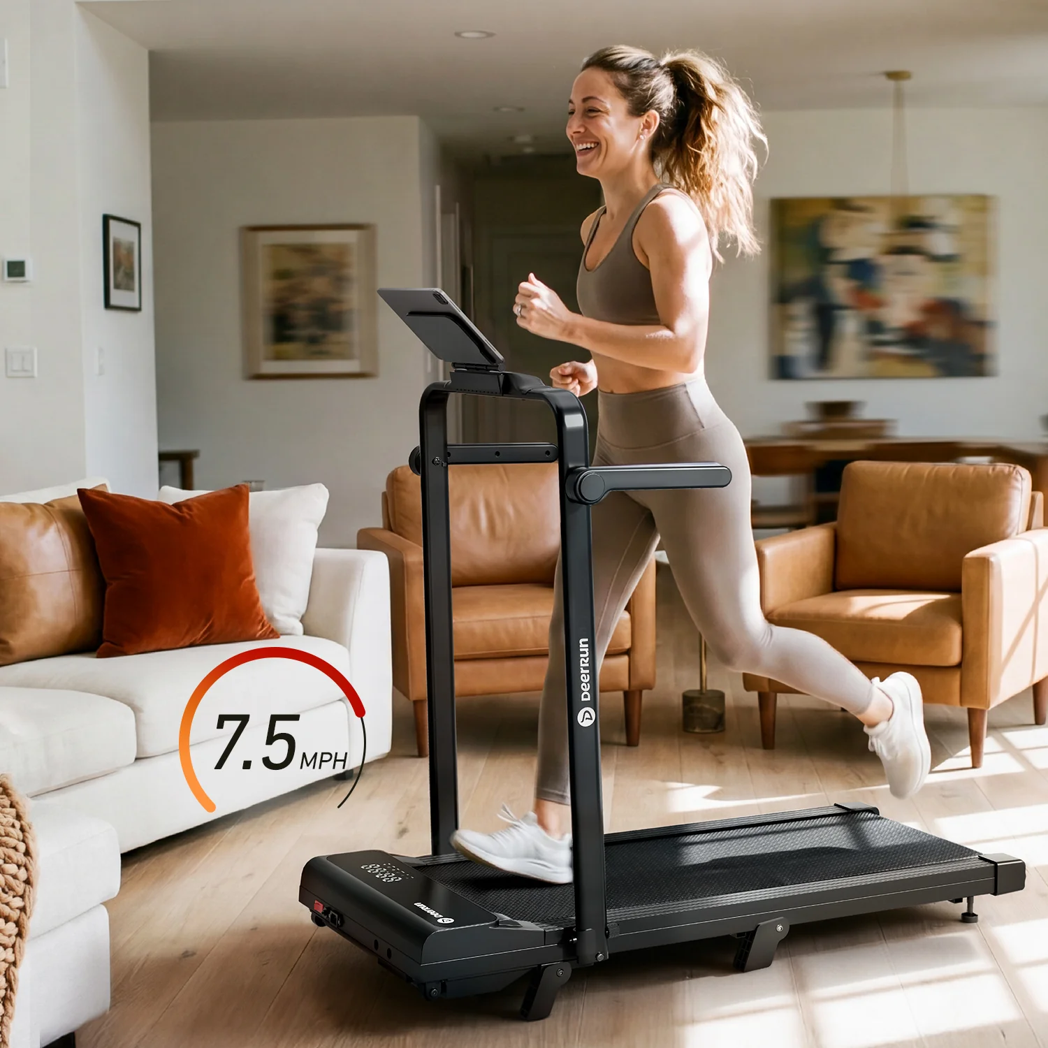 DeerRun A6 Plus Quiet 2-in-1 Foldable Treadmill for Home Walk, Run & Save Space -With 5% Incline, Handlebar & Full Display Screen - Image 3