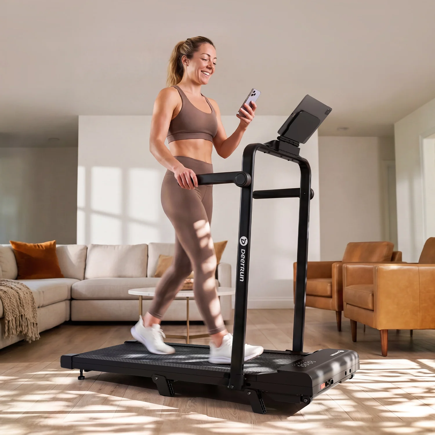 DeerRun A6 Plus Quiet 2-in-1 Foldable Treadmill for Home Walk, Run & Save Space -With 5% Incline, Handlebar & Full Display Screen - Image 7