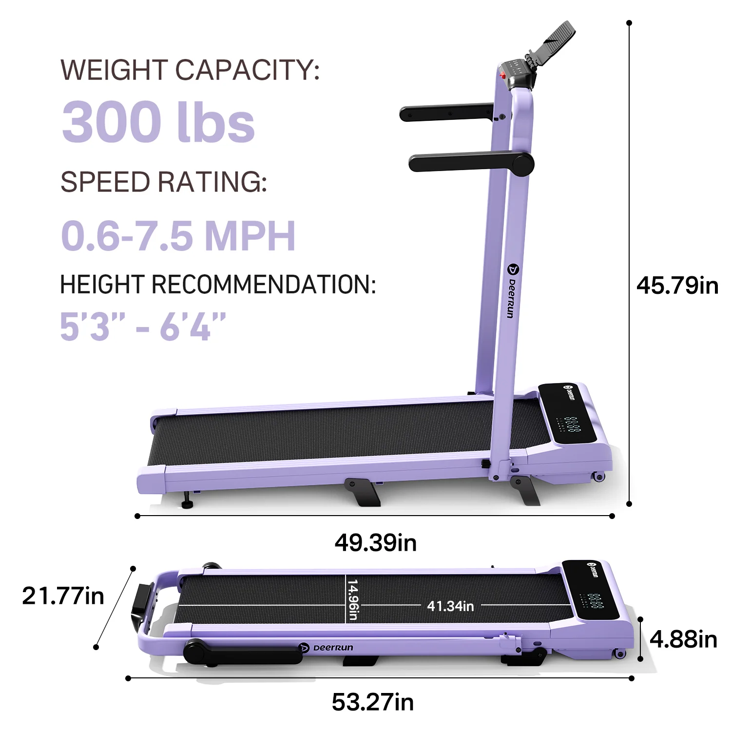 2026 New A6 Plus Handle 5% Incline 2 in 1 Foldable Treadmill with Whole Screen Upgraded Chip & NFC Support | 300 lbs, 7.5 mph, Purple - Image 10