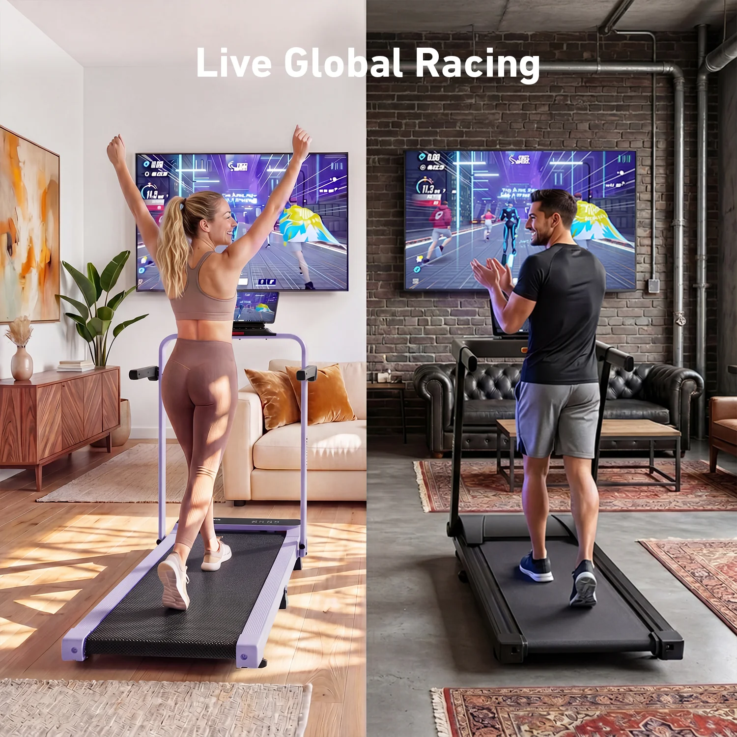 2026 New A6 Plus Handle 5% Incline 2 in 1 Foldable Treadmill with Whole Screen Upgraded Chip & NFC Support | 300 lbs, 7.5 mph, Purple - Image 12