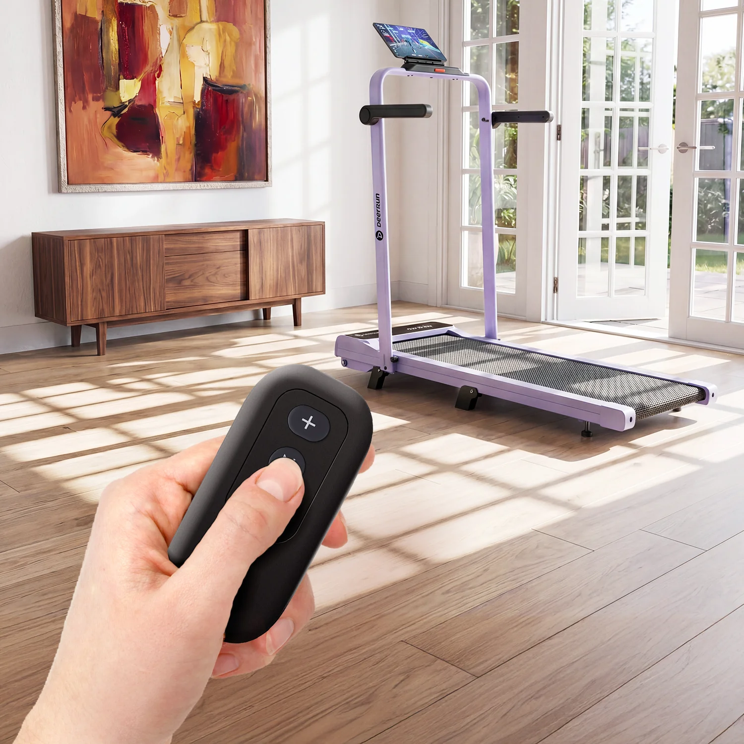 2026 New A6 Plus Handle 5% Incline 2 in 1 Foldable Treadmill with Whole Screen Upgraded Chip & NFC Support | 300 lbs, 7.5 mph, Purple - Image 15