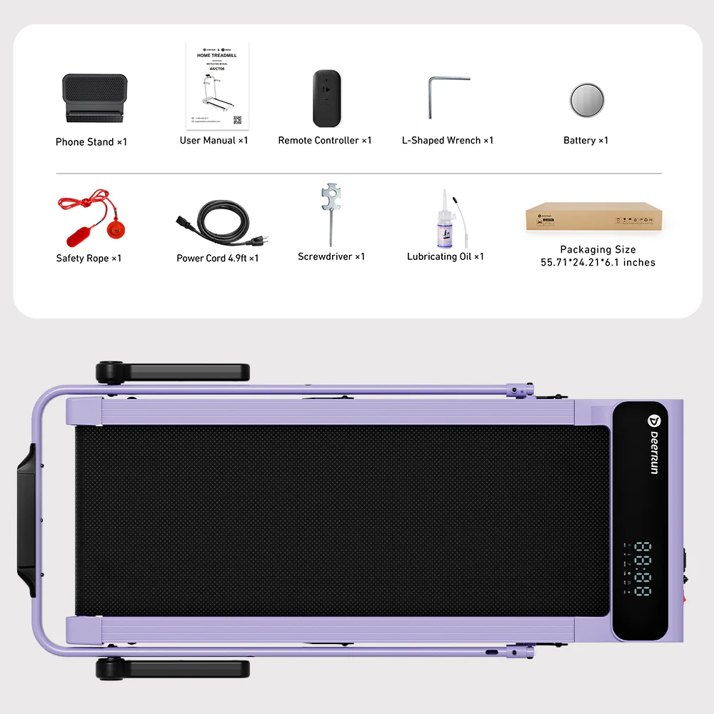 2026 New A6 Plus Handle 5% Incline 2 in 1 Foldable Treadmill with Whole Screen Upgraded Chip & NFC Support | 300 lbs, 7.5 mph, Purple - Image 25
