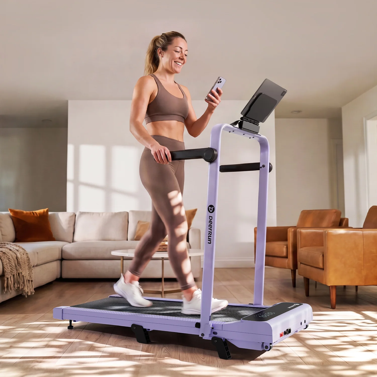 2026 New A6 Plus Handle 5% Incline 2 in 1 Foldable Treadmill with Whole Screen Upgraded Chip & NFC Support | 300 lbs, 7.5 mph, Purple - Image 4