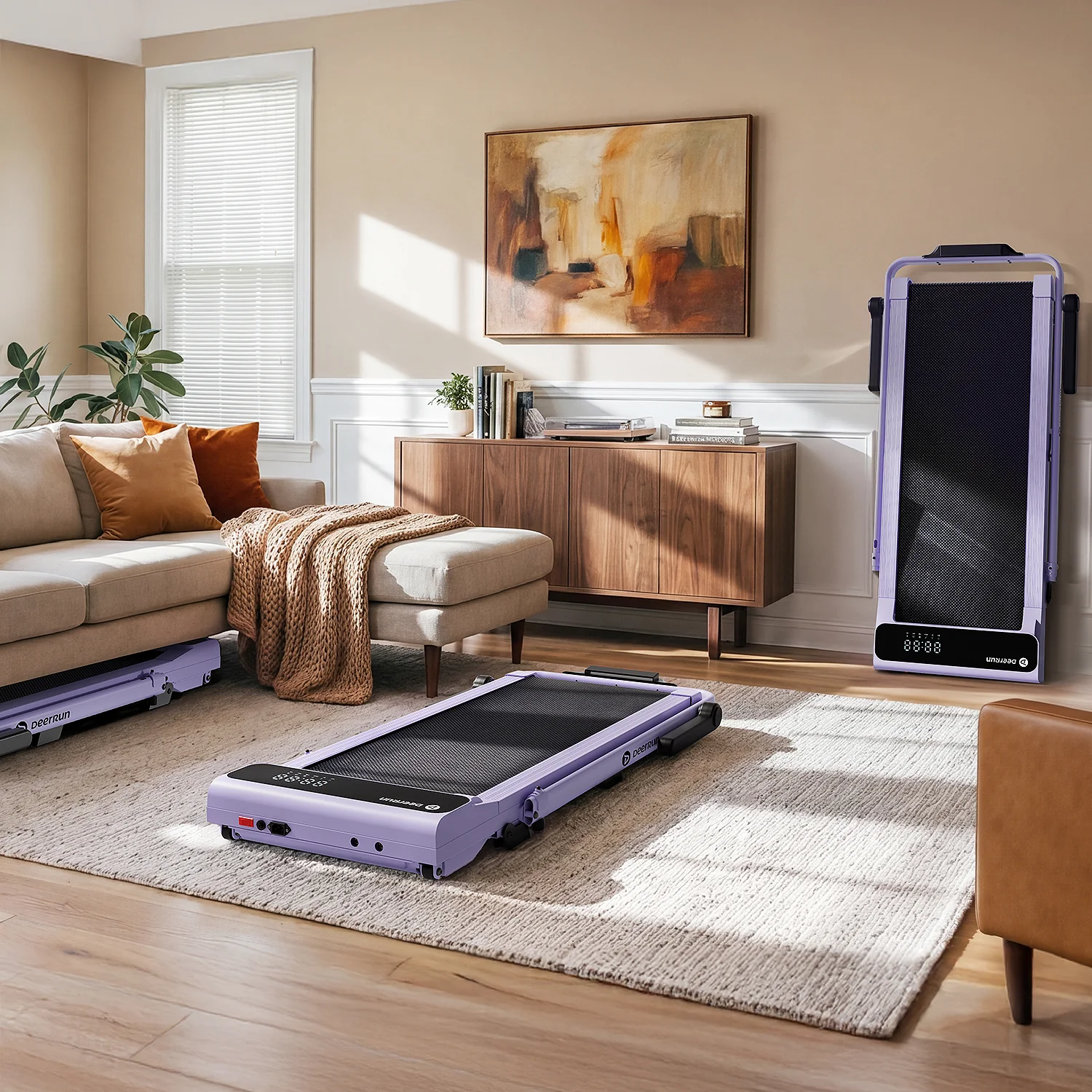 2026 New A6 Plus Handle 5% Incline 2 in 1 Foldable Treadmill with Whole Screen Upgraded Chip & NFC Support | 300 lbs, 7.5 mph, Purple - Image 6