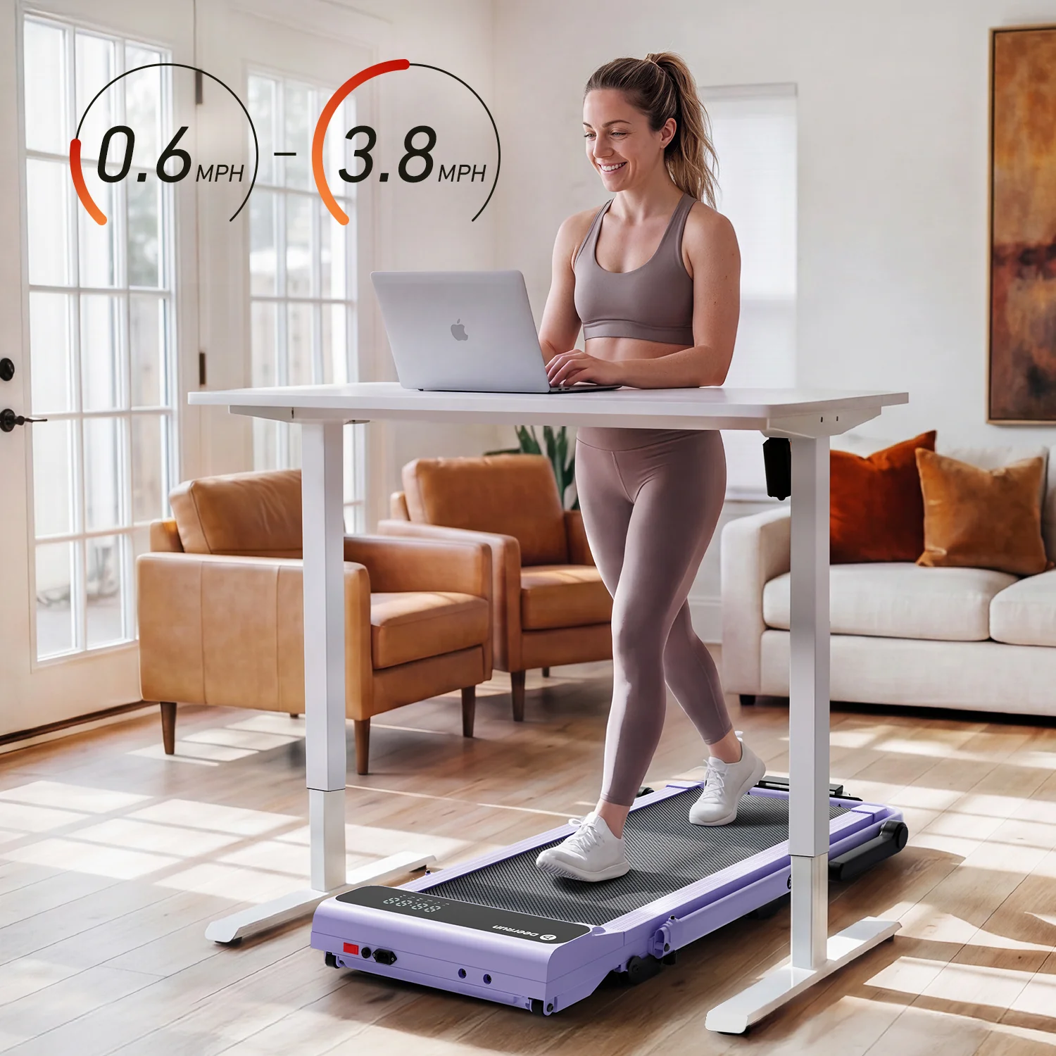 2026 New A6 Plus Handle 5% Incline 2 in 1 Foldable Treadmill with Whole Screen Upgraded Chip & NFC Support | 300 lbs, 7.5 mph, Purple - Image 7