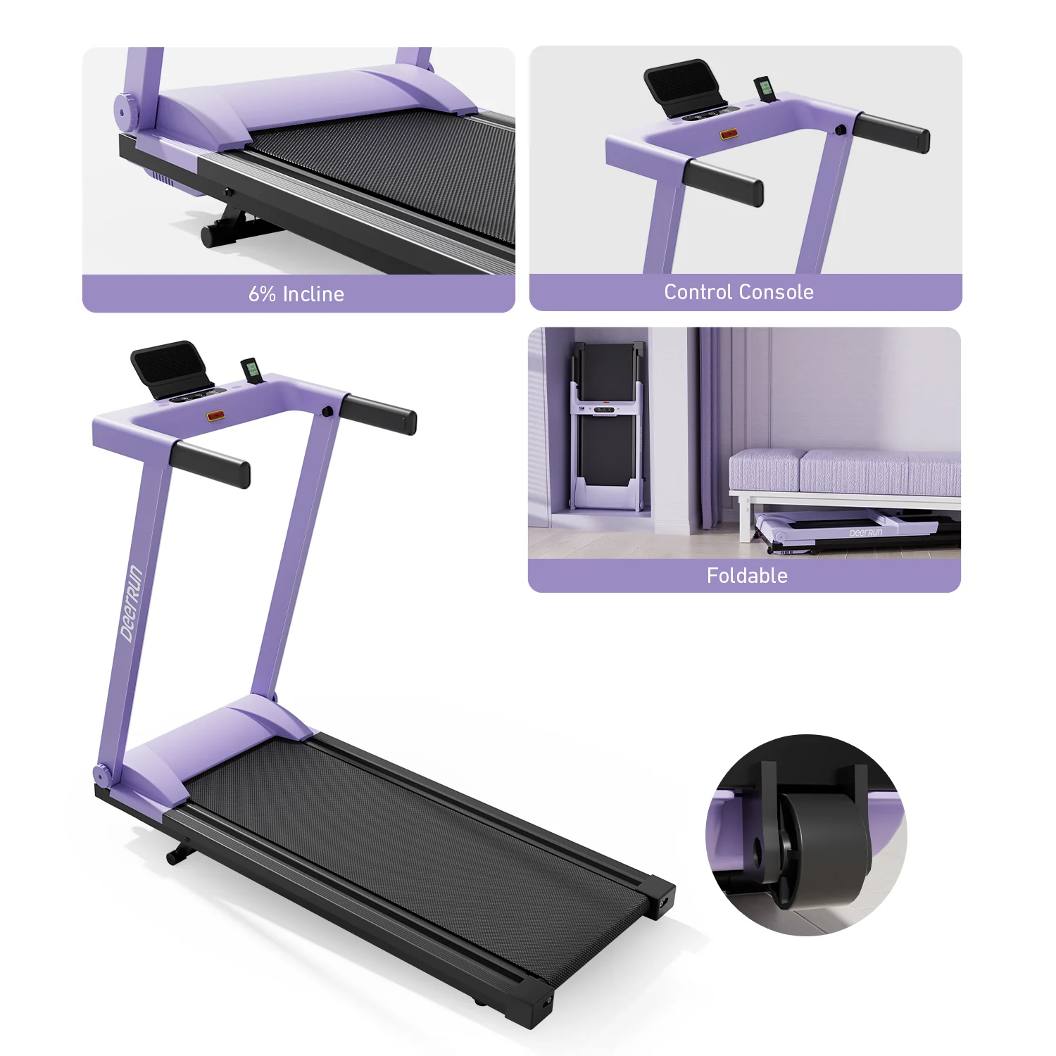 DeerRun All-New 2026 A1 Pro Move+  6% Incline Foldable Treadmill——Upgraded Chip & NFC Support | 350 lbs, 10 mph Dreamy Violet - Image 3