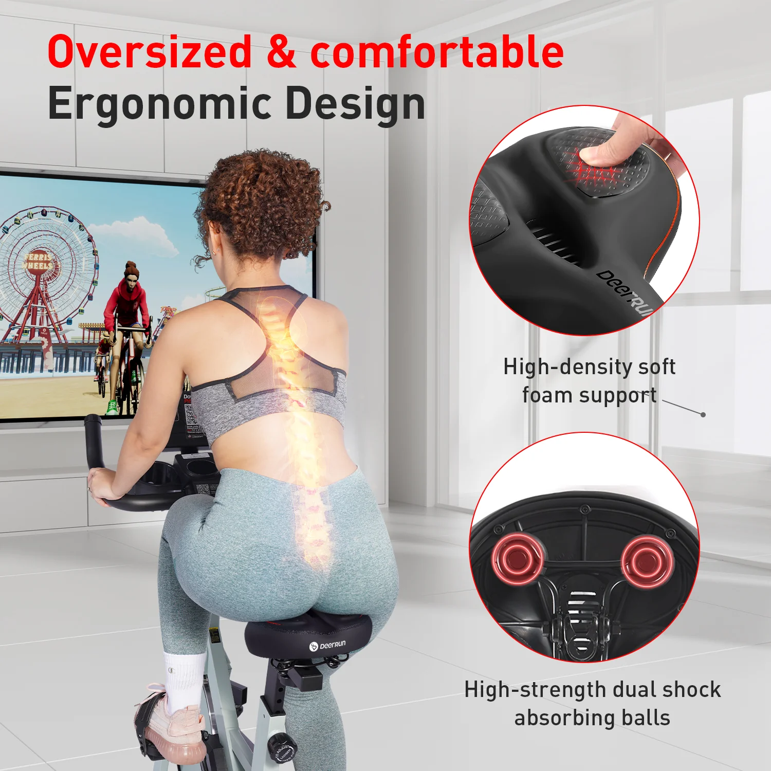 DeerRun® Oversized Bike Seat for DeerRun Indoor Cycling Bike, Ergonomic Design Comfort Seat Cushion - Image 3