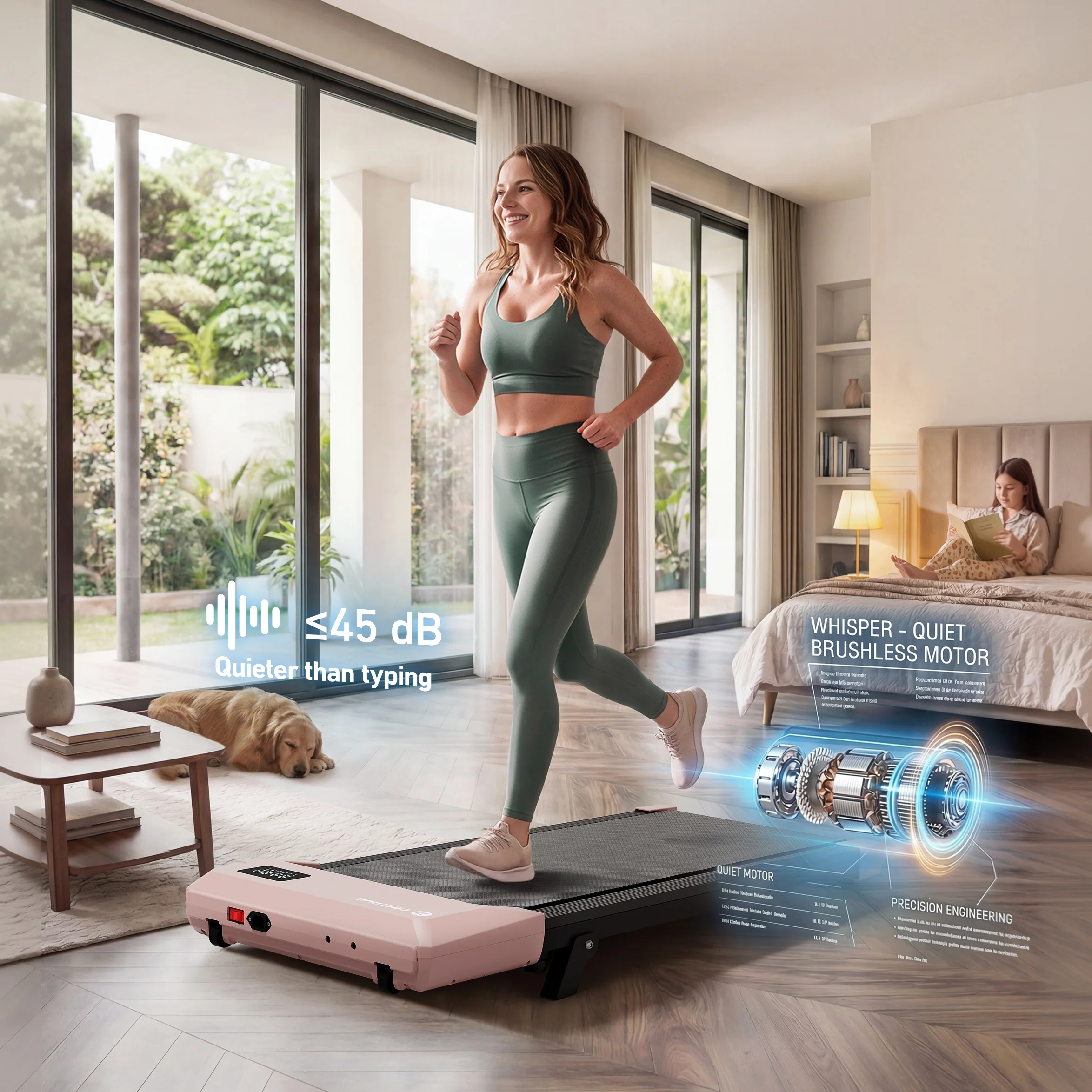 DeerRun Q2 Urban 7% Incline Under-desk Walking Pad with Smart Control | Rose Gold - Image 4