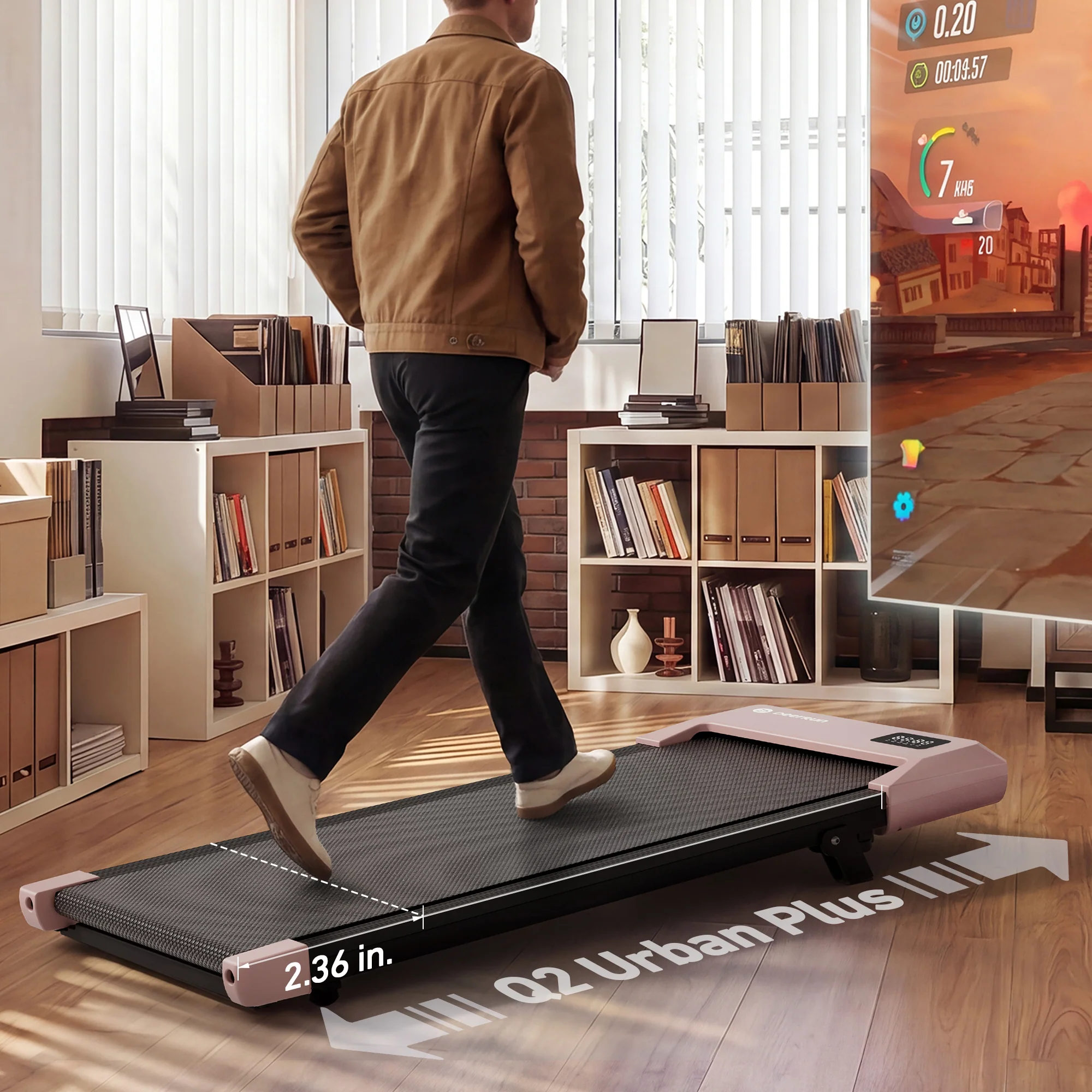 DeerRun Q2 Urban Plus Smart Walking Pad with 7% Incline for Space-Saving Active Walking Rose Gold - Image 4