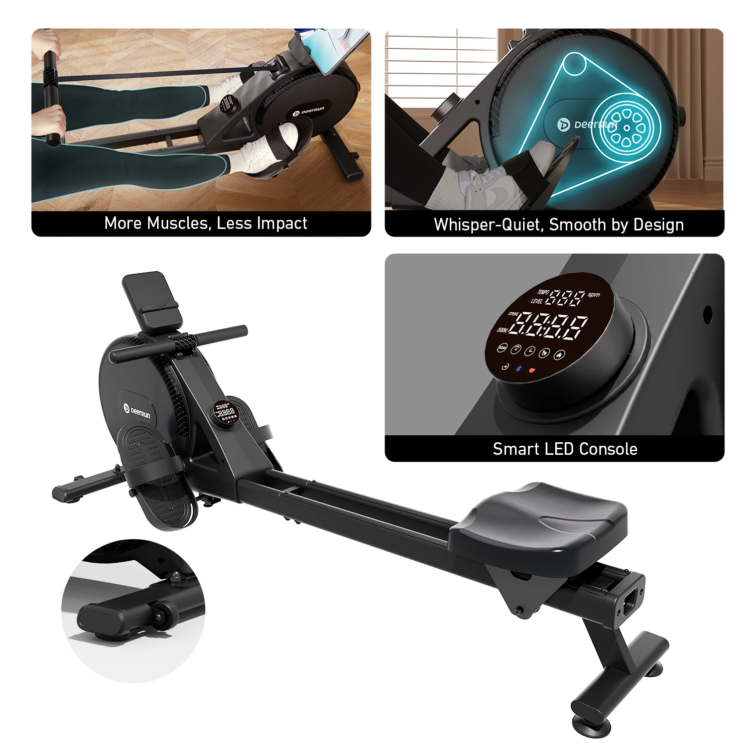 DeerRun R1 Pro Ultra-Quiet 32-Level Magnetic Resistance Smart Rower for Home - Image 5