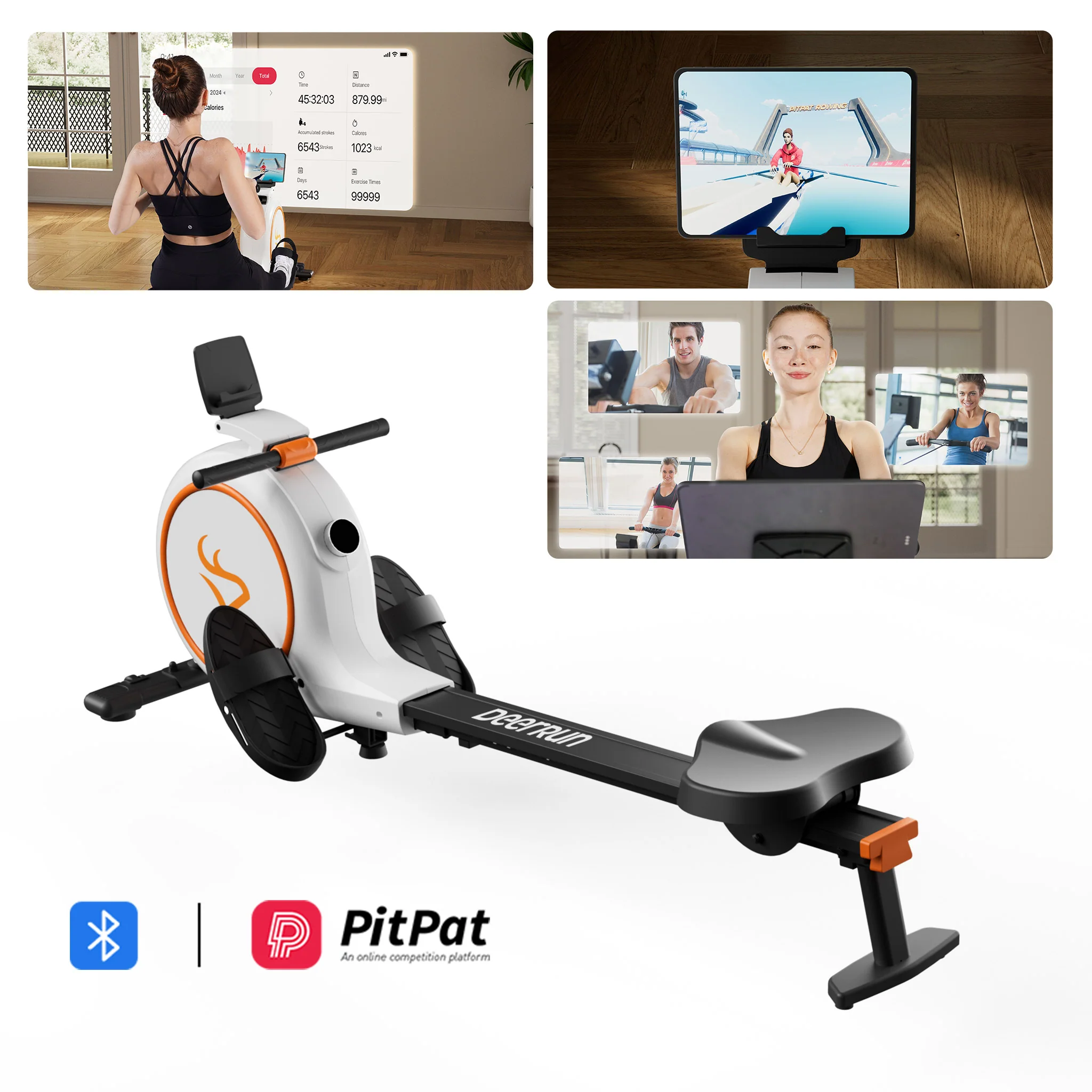 DeerRun RW600 Adjustable Magnetic Resistance Long Slide Rail Smart Rowing Machine with PitPat - Image 12