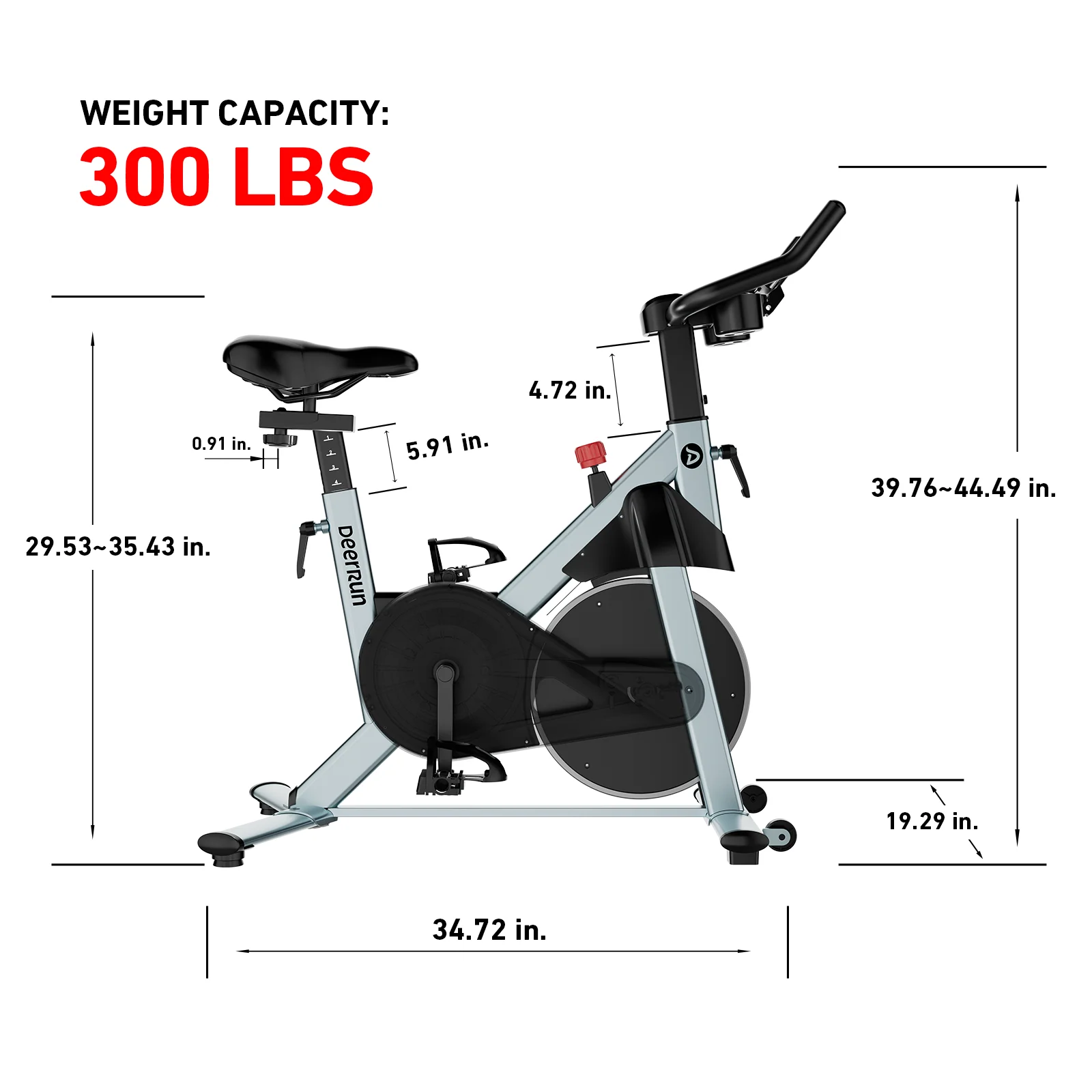 DeerRun S500 Pro King Size Indoor Exercise Bike for Tall Riders 32 Magnetic Adjustable Resistance, LED Screen, Silver - Image 3