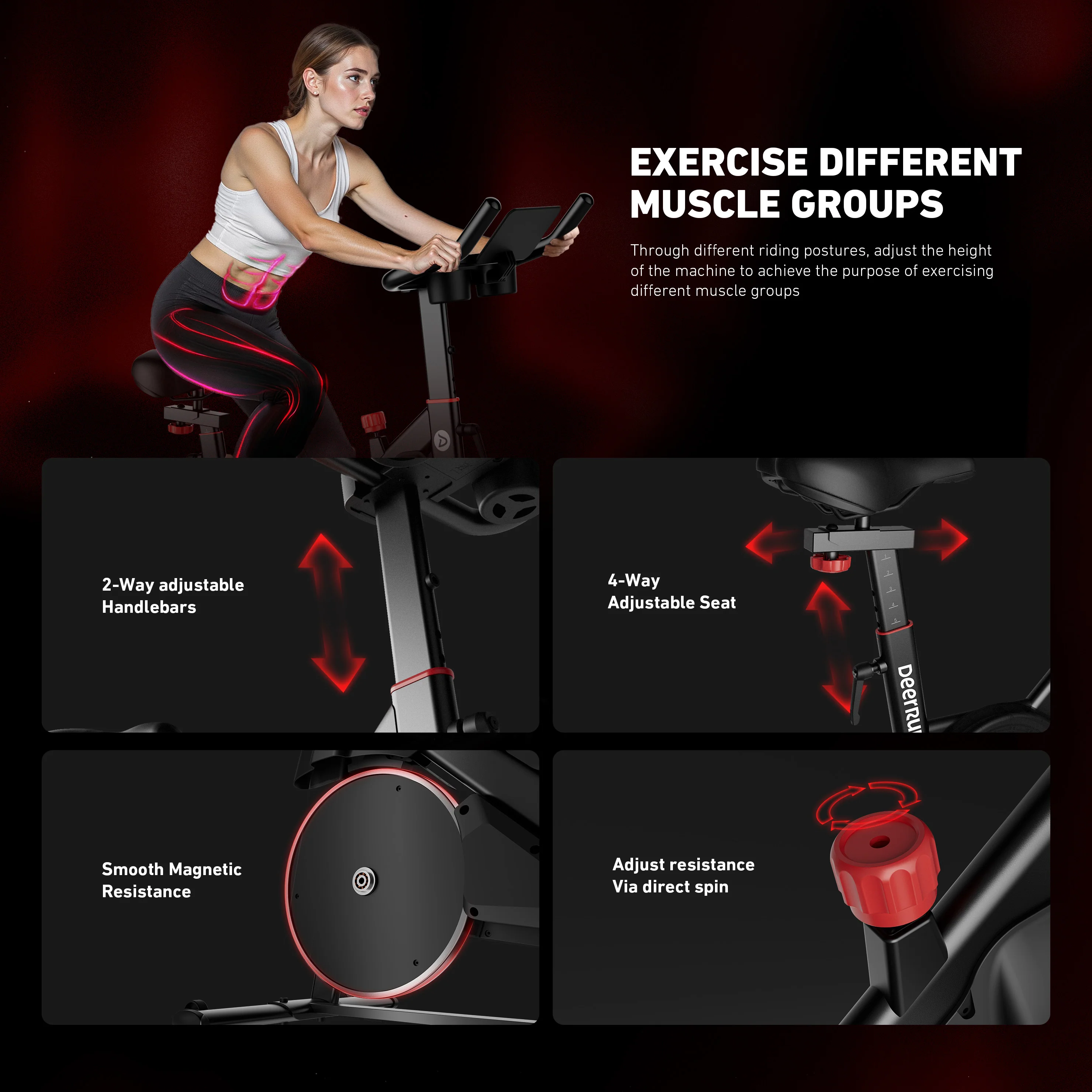 DeerRun S500 Pro King Size Indoor Exercise Bike for Tall Riders 32 Magnetic Adjustable Resistance, LED Screen - Image 9