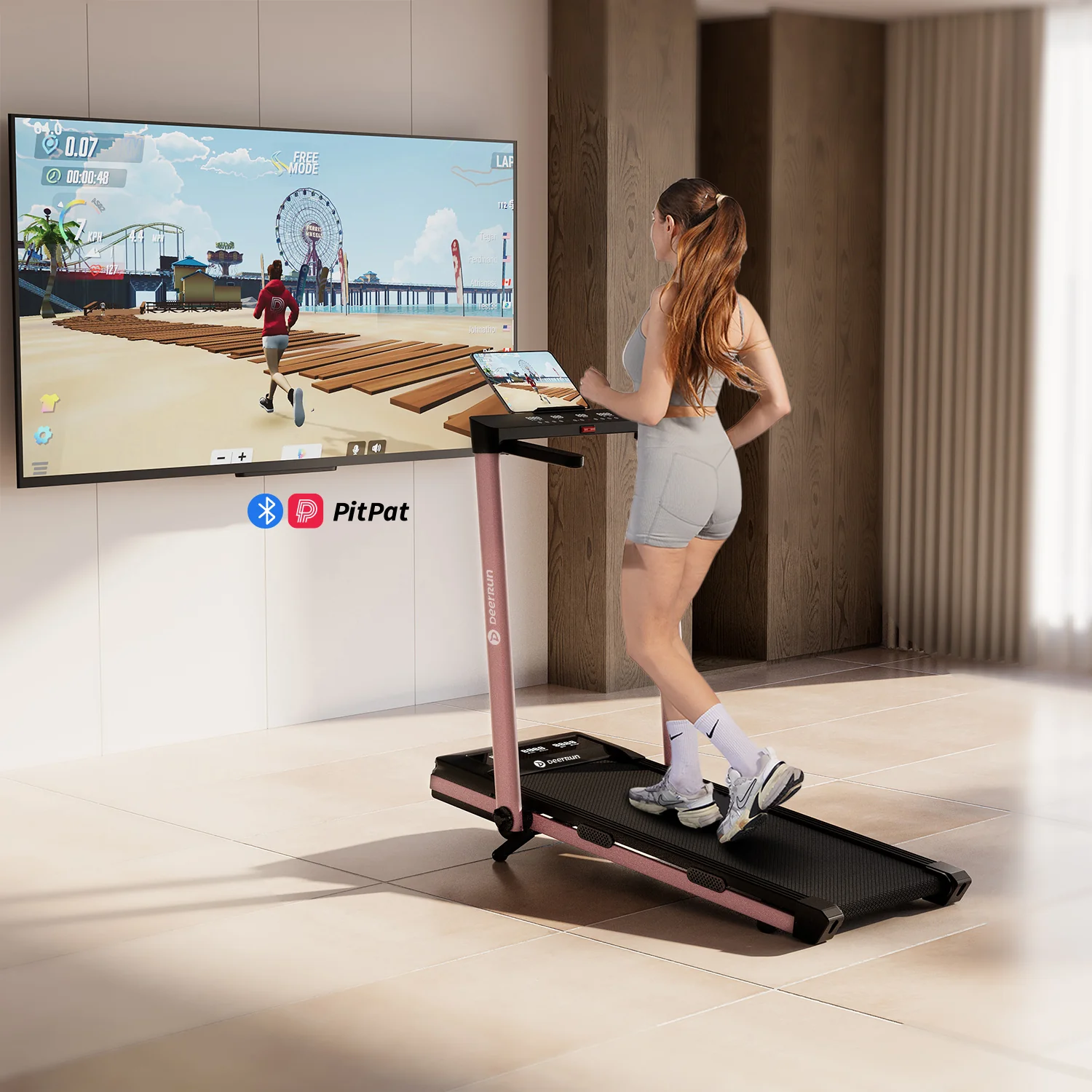 DeerRun Z10 Pro Muse Type 2 in 1 Foldable Treadmill with Remote Control, 12% Auto Incline, Pink - Image 17