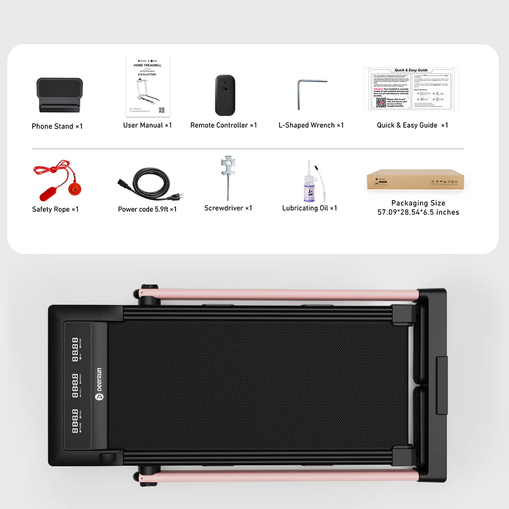 DeerRun Z10 Pro Muse Type 2 in 1 Foldable Treadmill with Remote Control, 12% Auto Incline, Pink - Image 20