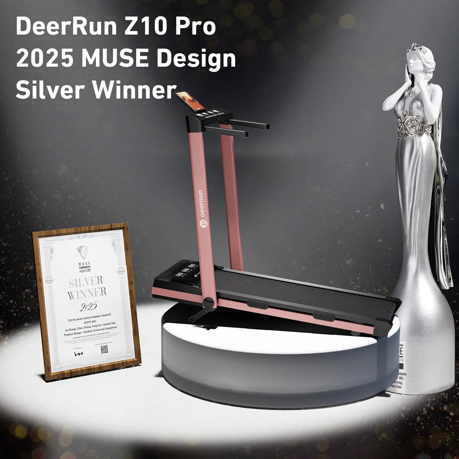 DeerRun Z10 Pro Muse Type 2 in 1 Foldable Treadmill with Remote Control, 12% Auto Incline, Pink - Image 7