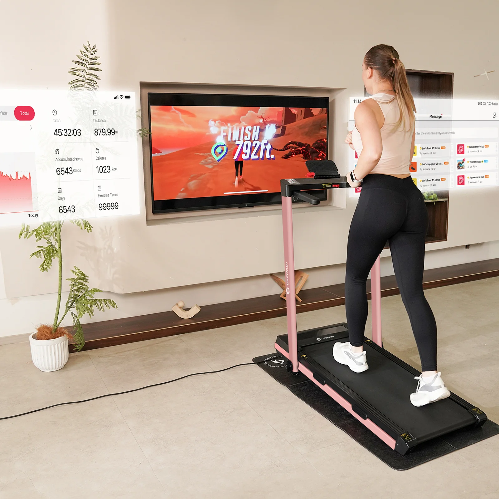 DeerRun Z10 Pro Muse Type 2 in 1 Foldable Treadmill with Remote Control, 12% Auto Incline, Pink - Image 8