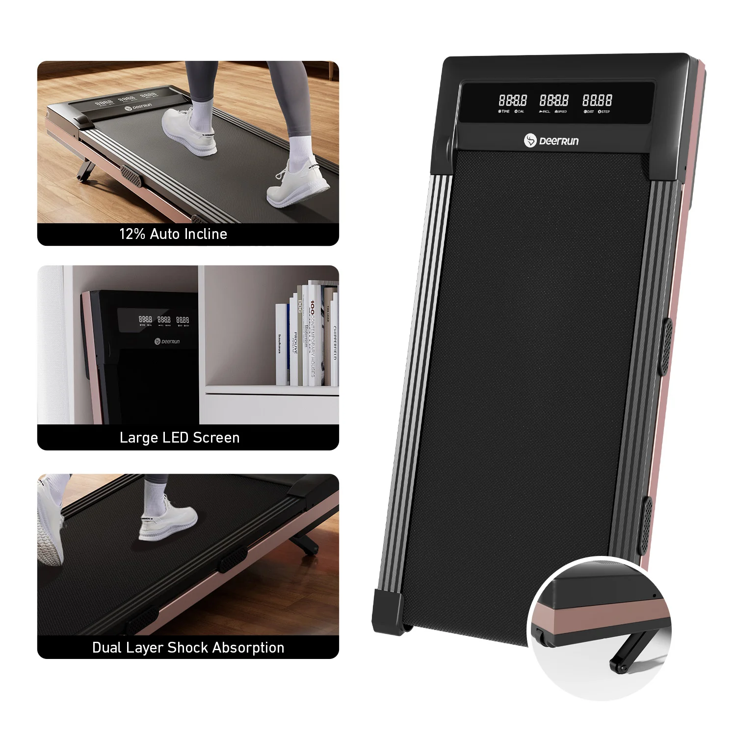 DeerRun Z10 12% Auto Incline Smart Walking Pad Treadmill with remote control-Black - Image 5