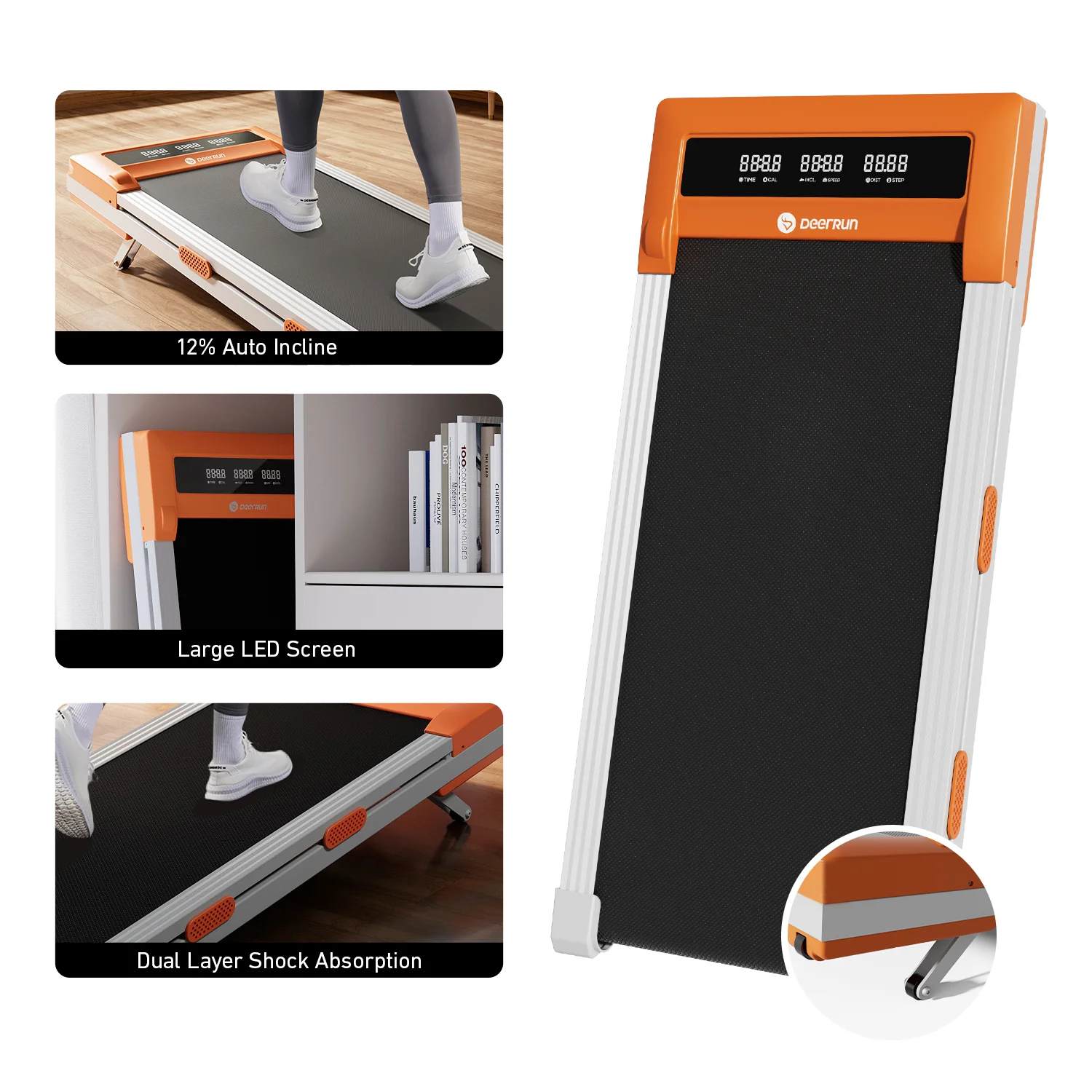 DeerRun Z10 Smart Walking Pad Treadmill with remote control 12% Auto Incline - Luxe Orange - Image 5